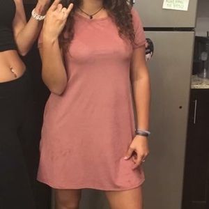 Pink suede t shirt dress